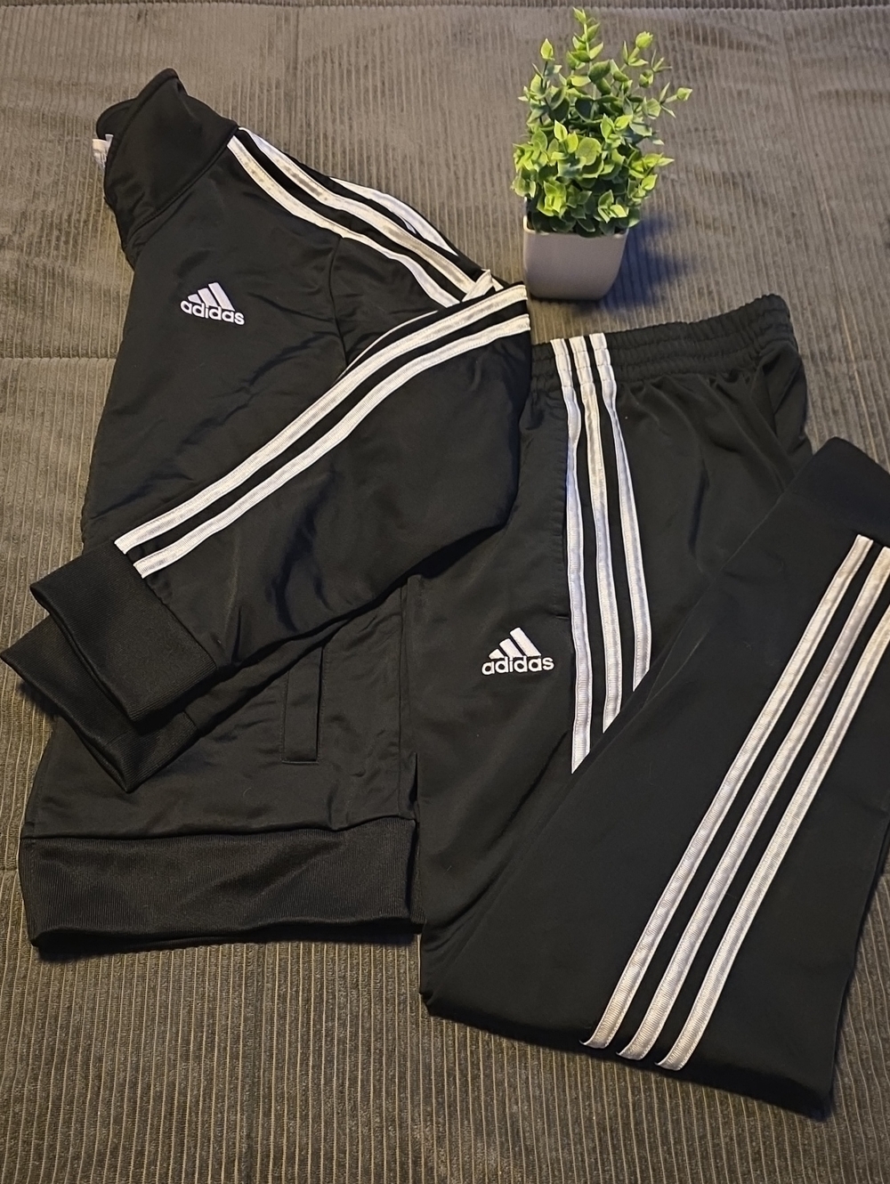 ADIDAS youth Black Three-Stripe Track Jacket and Pants